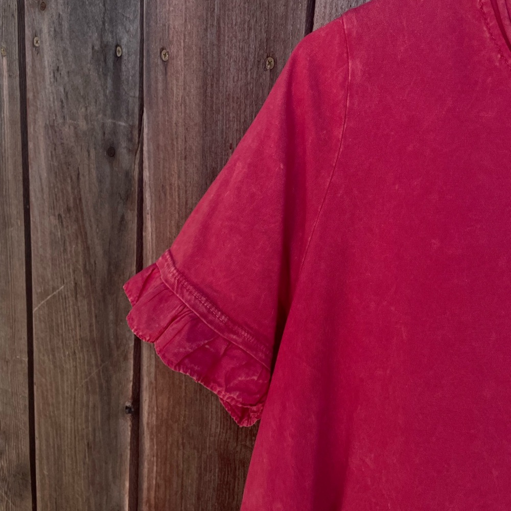 Altar'd State Ruffled Hem Short Sleeve Pink Top.  Size Large - Picture 8 of 15